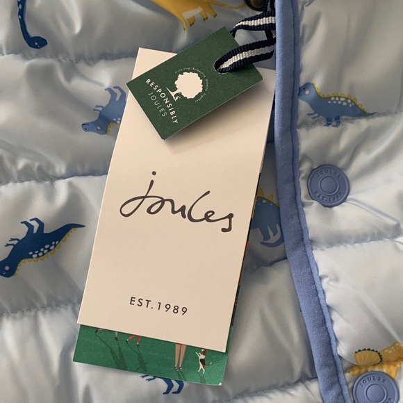 NWT Joules Light Blue Dinosaur Print Puffer Jacket - Picture 2 of 6